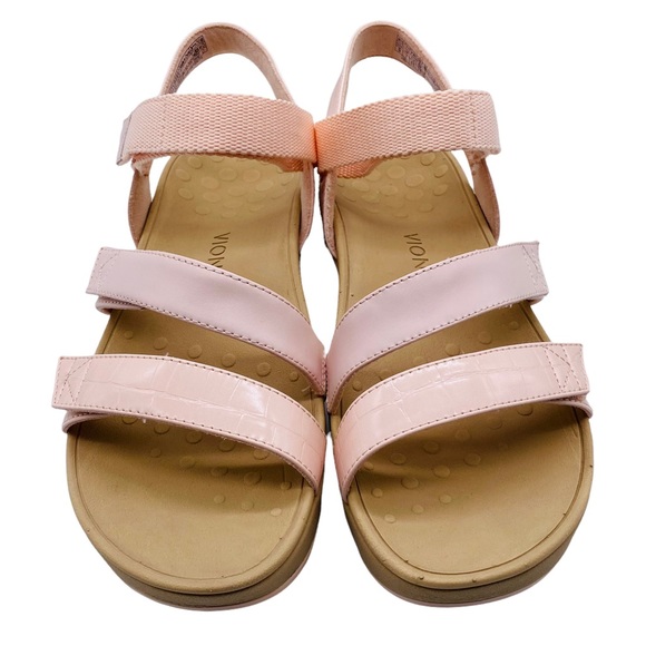 Vionic Misty Light Pink Leather Strappy Comfort Orthotic Wedge Sandal - Picture 4 of 8